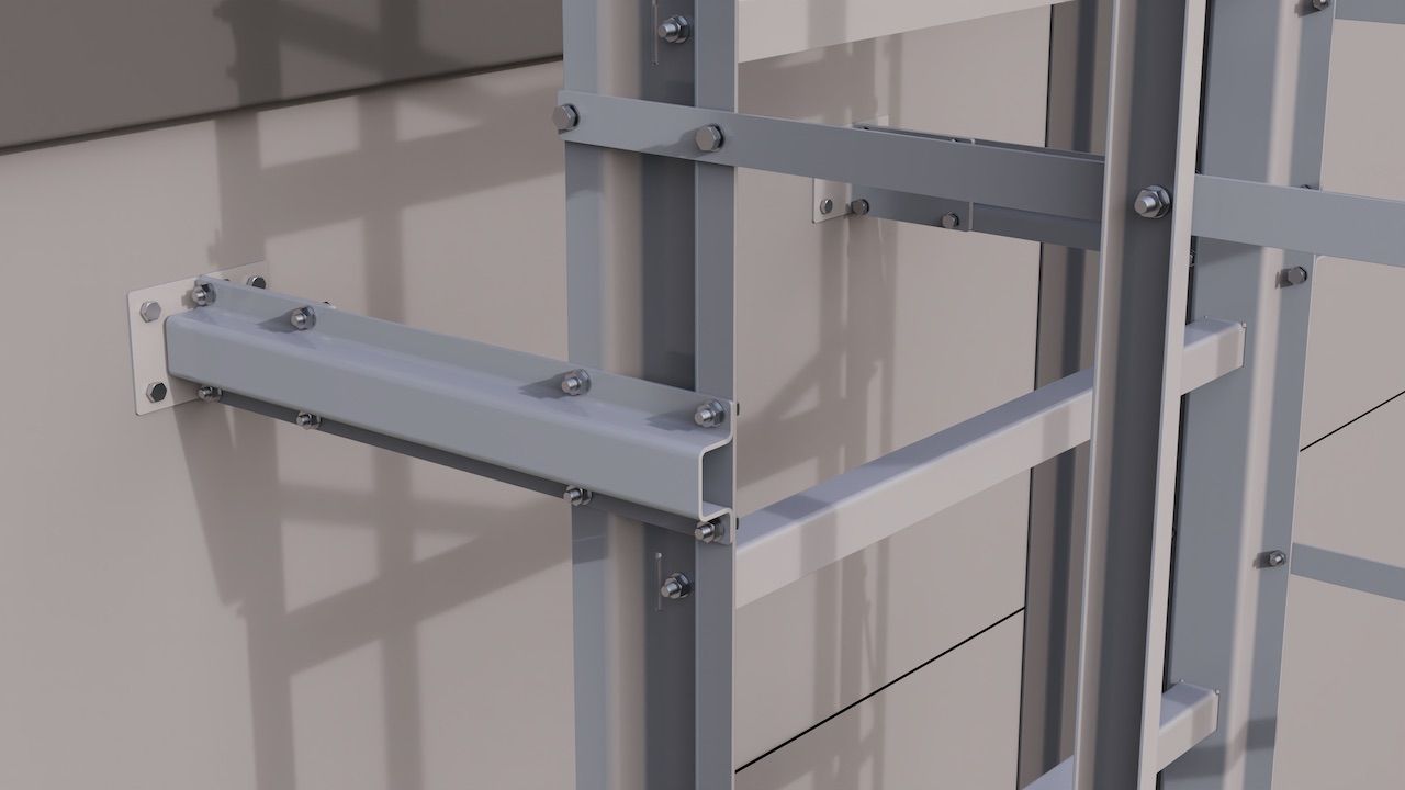 Лестница пожарная Fachmann П1-2 с площадкой 820x940 L=18900 ГОСТ 53254-2009 RAL - Fachmann